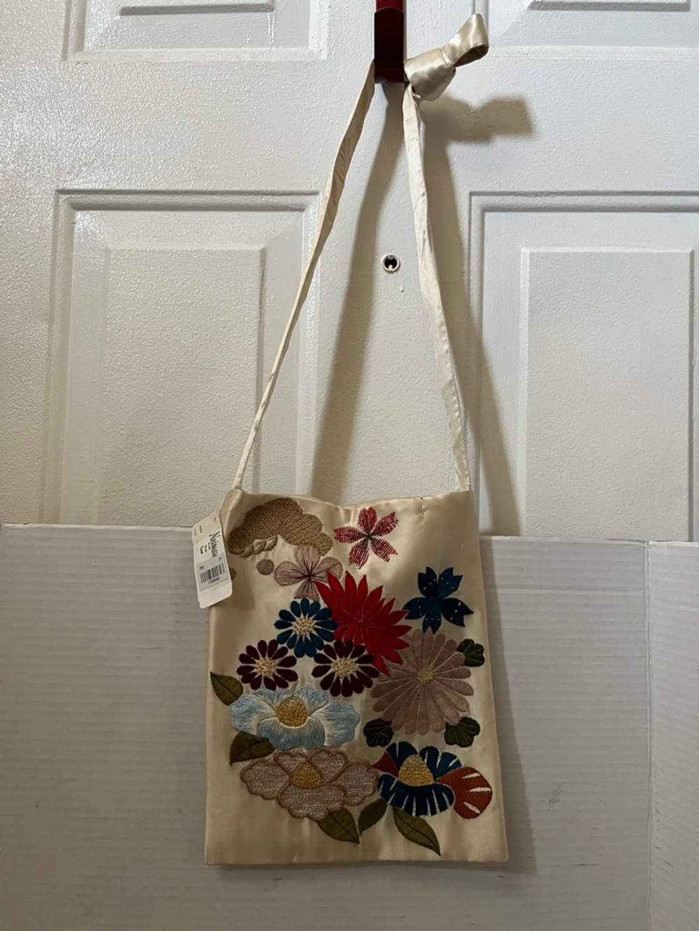 Megan park for Neiman Marcus Embroidered Floral Crossbody Bag in Cream